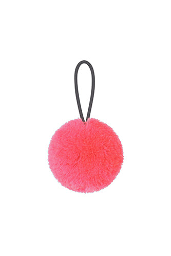 wool pompom coral colour made in england
