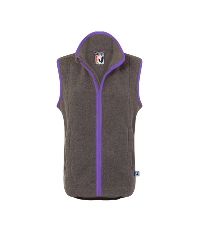 ladies grey fleece gilet with purple trim