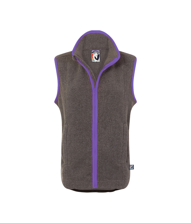 ladies grey fleece gilet with purple trim