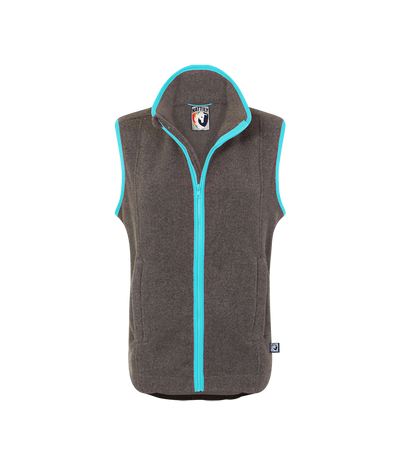 ladies grey fleece gilet with sky blue trim