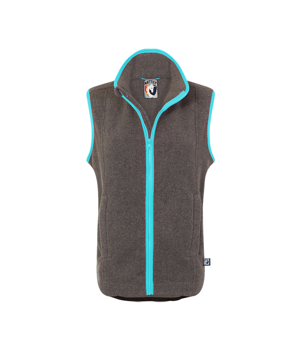 ladies grey fleece gilet with sky blue trim