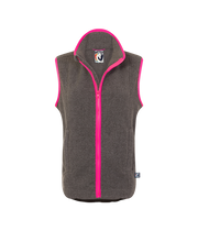 ladies grey fleece gilet with bright pink trim