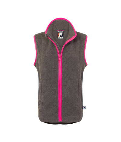 ladies grey fleece gilet with bright pink trim