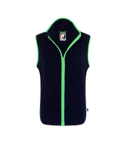 nattily dressed ladies polartec fleece gilet in navy with bright mint green trim