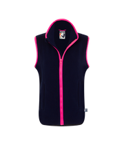 nattily dressed ladies navy polartec fleece gilet with bright pink trim