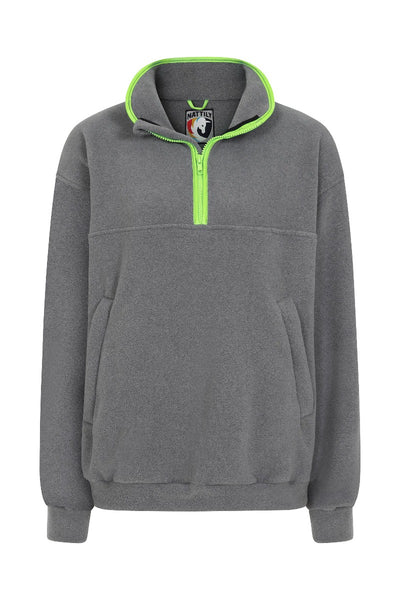 unisex adult quarter zip grey fleece with lime green trim