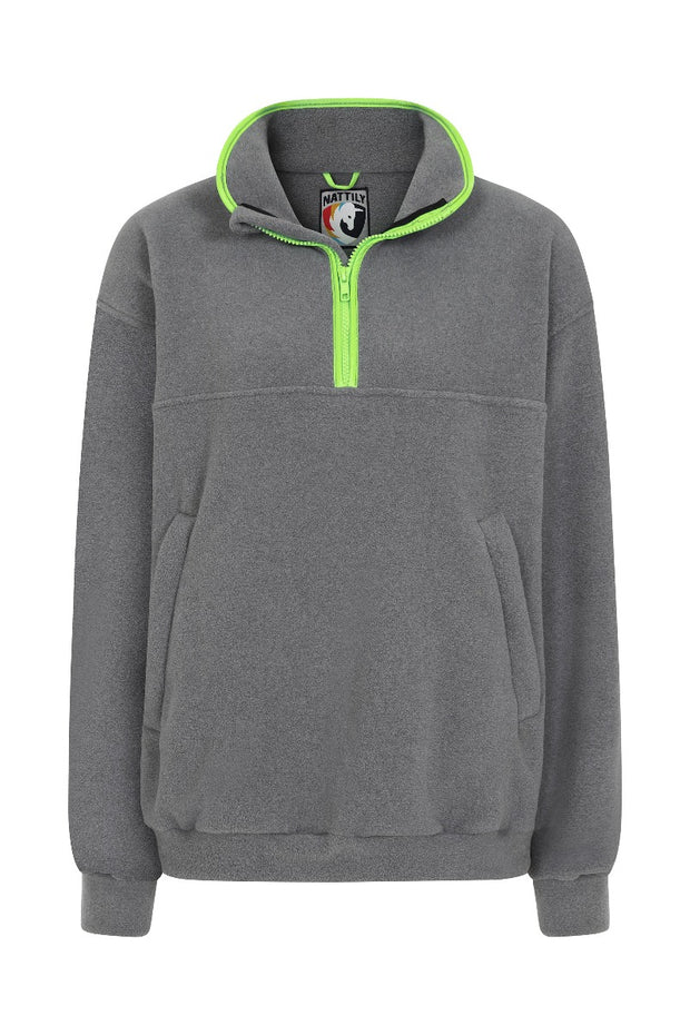 unisex adult quarter zip grey fleece with lime green trim