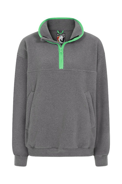 unisex adult quarter zip grey fleece with green trim