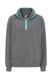 nattily dressed grey fleece quarter zip with sky blue trim